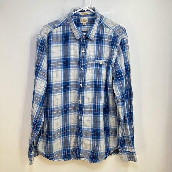 Lucky Brand Mens' Size. XL Blue and White Plaid L/S Button Down Shirt - Picture 1 of 9